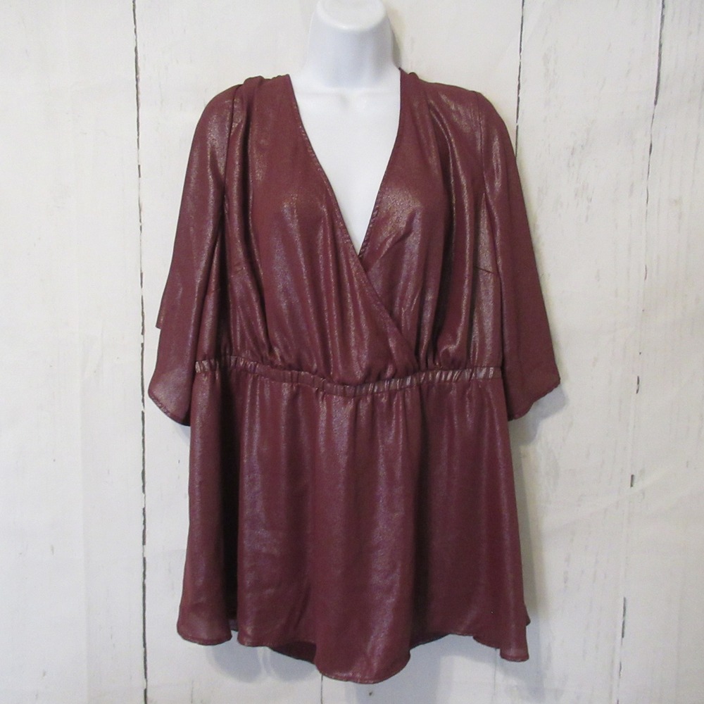 Torrid Top 3 3X Burgundy Shimmer Babydoll Goth Whimsigoth Witchy Plus Size